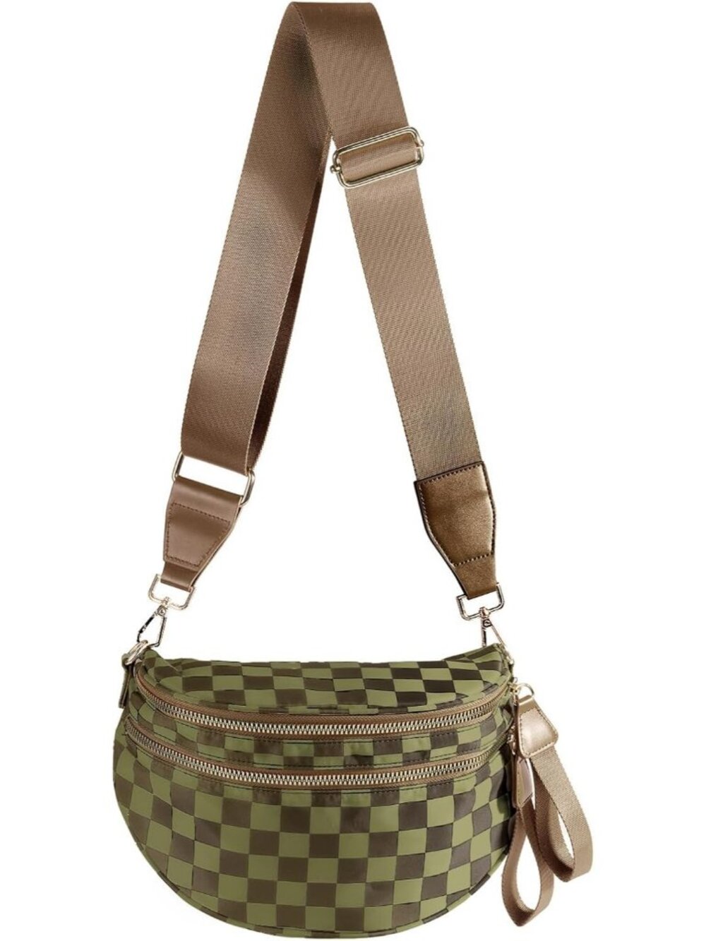 Women's Khaki Green Nylon Spacious Bum Bag Travel Purse Crossbody Bag